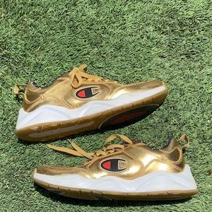 Metallic gold champion tennis shoes